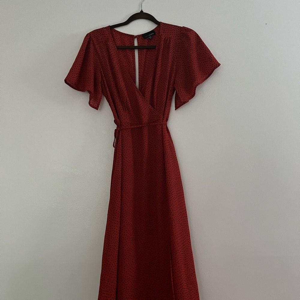 Lucy Paris Red Flutter Sleeve Midi Dress